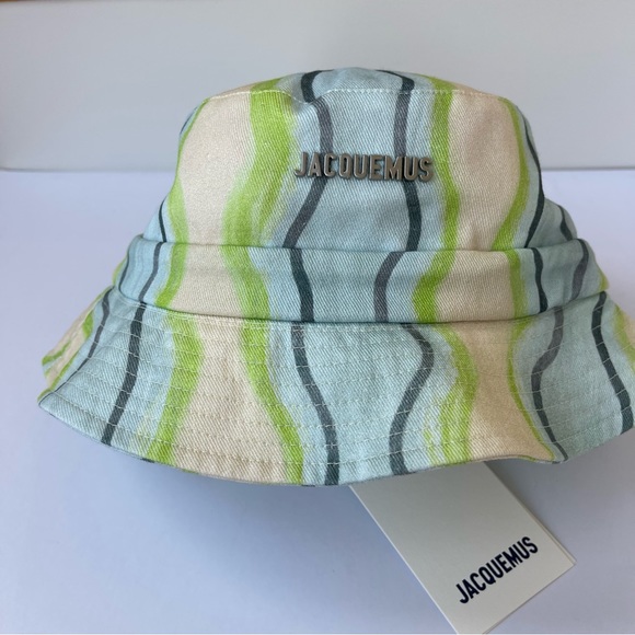 NWT Jacquemus Bucket Hat Le Bob Gadjo Unisex in Blue / Grey Stripe Le Raphia - Picture 13 of 16